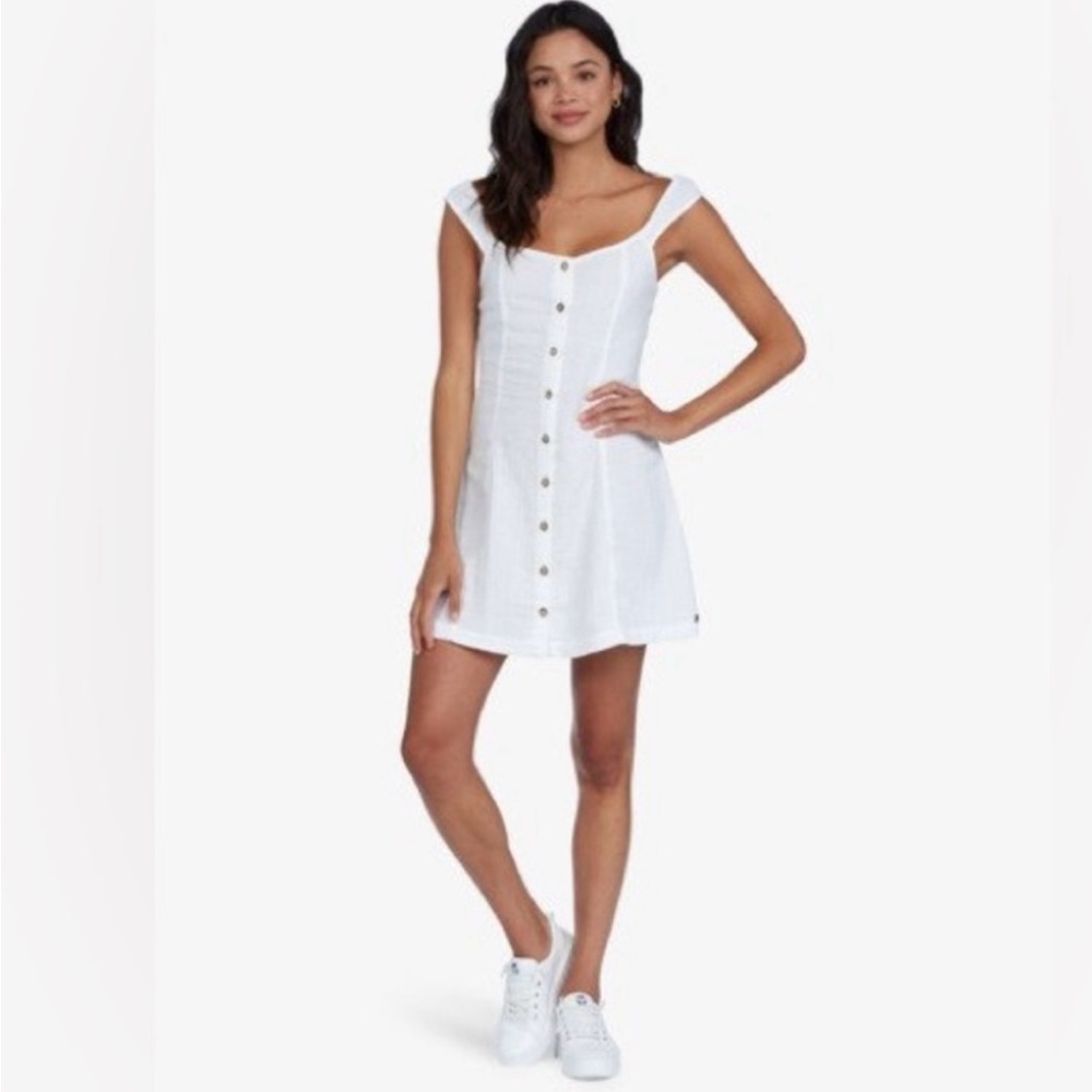 Roxy White Button-Front Mini Dress